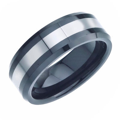 Mens 8mm Tungsten Carbide & Ceramic Wedding Band