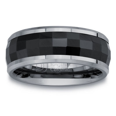 Mens 8mm Tungsten Carbide & Ceramic Wedding Band