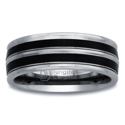 Mens 8mm Tungsten Carbide & Ceramic Wedding Band