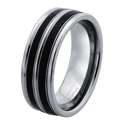 Mens 8mm Tungsten Carbide & Black Ceramic Wedding Band
