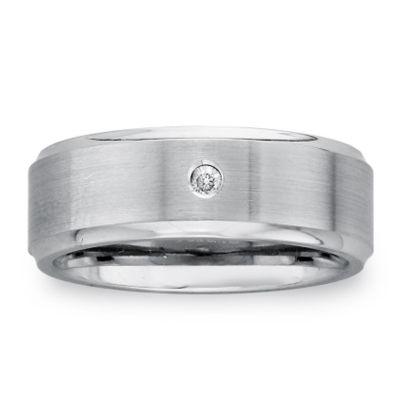 Mens 8mm Diamond-Accent Cobalt Wedding Band