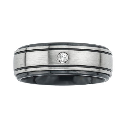 Mens Diamond-Accent Stainless Steel & Ceramic Wedding Band