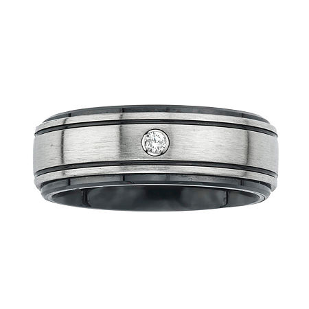 Mens Diamond-Accent Stainless Steel & Ceramic Wedding Band, 14