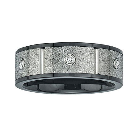 Mens 8mm 1/5 CT.T.W. Natural Diamond Stainless Steel & Ceramic Wedding Band, 11 1/2