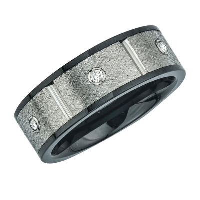 Mens 8mm 1/5 CT.T.W. Natural Diamond Stainless Steel & Ceramic Wedding Band