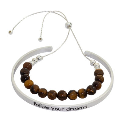 Sparkle Allure You & Me Womens 2-pc. Brown Tiger's Eye Pure Silver Over Brass Bracelet Set