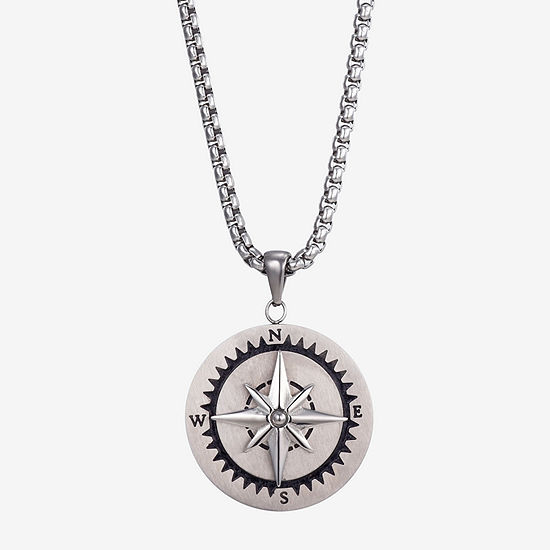 J.P. Army Men's Jewelry Compass Stainless Steel 24 Inch Link Pendant Necklace