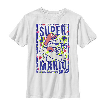 Little & Big Kid Boys Crew Neck Short Sleeve Slim Fit Super Mario Graphic T-Shirt, X-large, Black