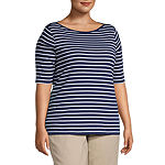 St. John's Bay Womens Boat Neck Elbow Sleeve T-Shirt