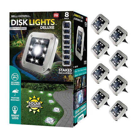 Bell + Howell 8 LED Super Bright Solar Powered Square Disk Light With Auto On/Off Waterproof And Rust-Free, One Size, Silver