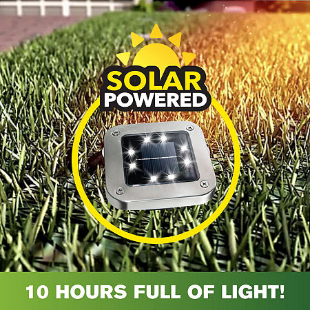 Bell + Howell 8 LED Super Bright Solar Powered Square Disk Light With Auto On/Off Waterproof And Rust-Free, One Size, Silver