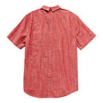 St. John's Bay Chambray Seated Mens Adaptive Classic Fit Short Sleeve Button-Down Shirt