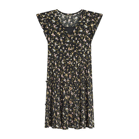 Byer California Girls Short Sleeve A-Line Dress, Small, Black