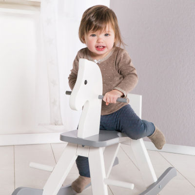 Wooden Rocking Horse - White & Gray Rocking Horse