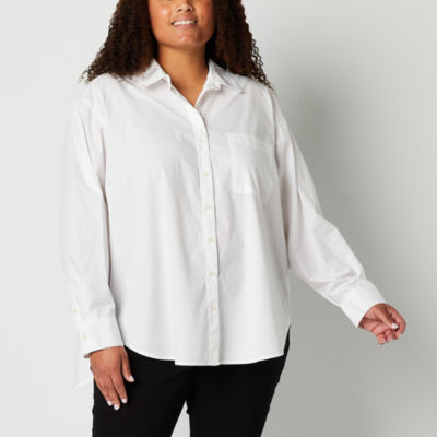 a.n.a Plus Womens Long Sleeve Blouse, Color: White - JCPenney