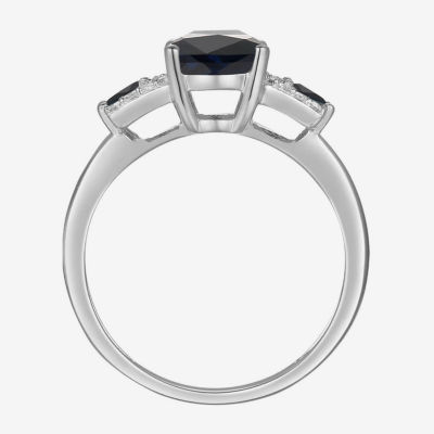 Womens 1/5 CT. T.W. Genuine Blue Sapphire 10K White Gold Cushion Halo 3-Stone Cocktail Ring