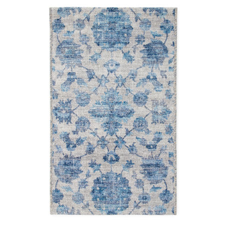 Fieldcrest Windsor Floral Washable 20X34 Indoor Rectangular Accent Rug, One Size, Blue