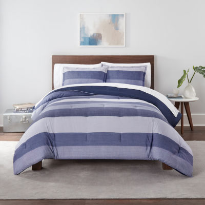 Serta SuperSoft Washed Solid to Print Cooling Comforter Set with Sheets