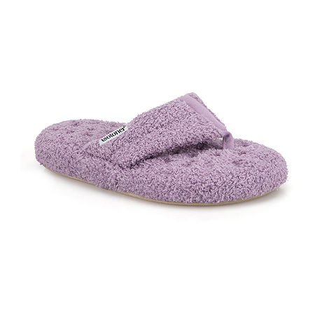 Isotoner Joey Soft Pile Thong Womens Round Slip-On Shoe, 6.5-7, Purple