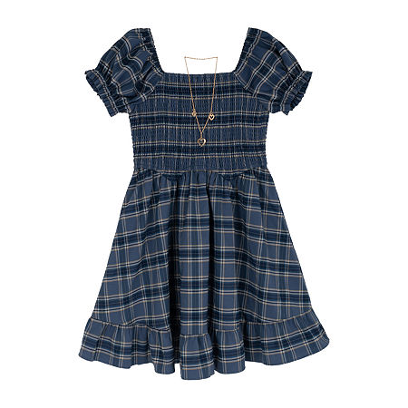 Rare Editions Big Kid Girls Short Sleeve A-Line Dress, 16, Blue