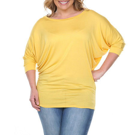 White Mark Plus Womens Boat Neck 3/4 Sleeve Tunic Top, 4x, Yellow