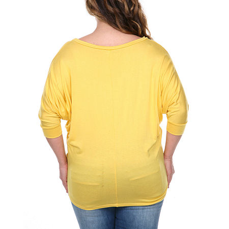 White Mark Plus Womens Boat Neck 3/4 Sleeve Tunic Top, 4x, Yellow