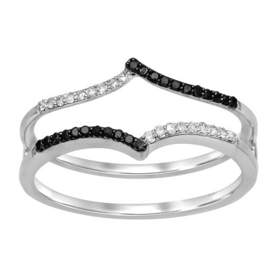 Midnight Black Womens 1/7 CT. T.W. Natural Black Diamond 14K White Gold Wedding Ring Guard
