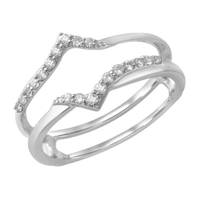 Womens 1/5 CT. Natural White Diamond 14K White Gold Wedding Ring Guard