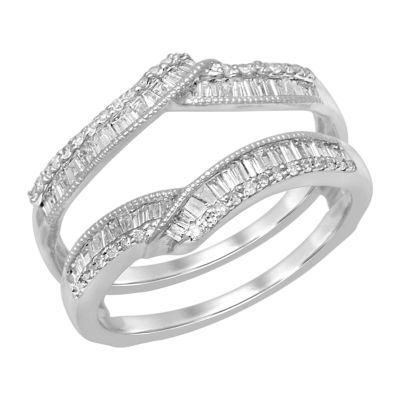 Womens 1/2 CT. T.W. Natural White Diamond 14K White Gold Ring Guard
