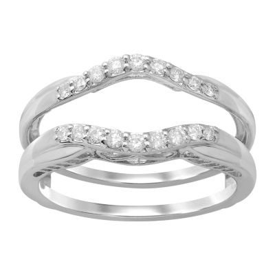 Womens 1/4 CT. T.W. Natural White Diamond 14K White Gold Wedding Ring Guard