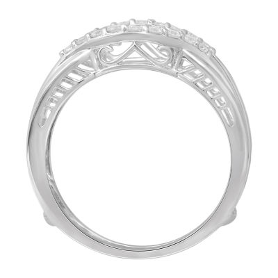 Womens 1/4 CT. T.W. Natural White Diamond 14K White Gold Wedding Ring Guard