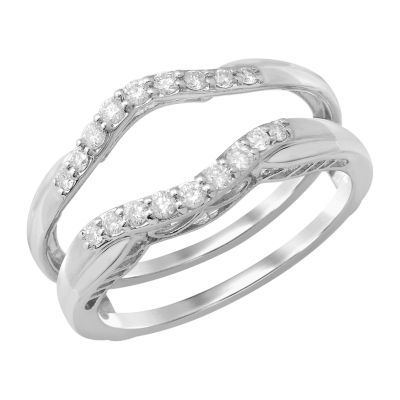 Womens 1/4 CT. T.W. Natural White Diamond 14K White Gold Wedding Ring Guard