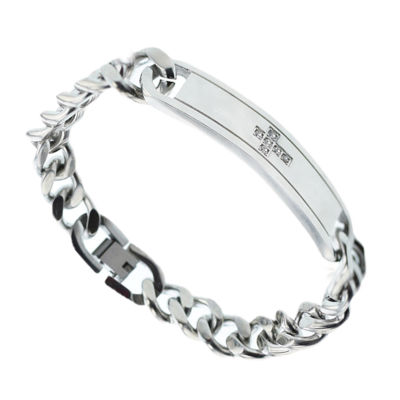 Mens 1/10 CT. T.W. Natural White Diamond Stainless Steel Cross 2-pc. Jewelry Set