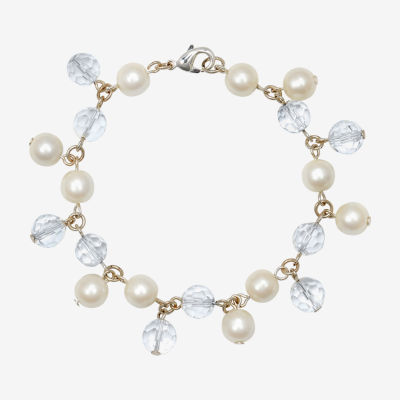 1928 Silver-Tone Womens Crystal Beaded Bracelet