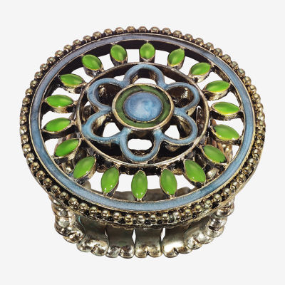 1928 Gold-Tone Womens Green Stretch Ring