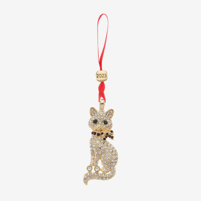 Monet Jewelry Rhinestone And Gold Tone Cat Christmas Ornament