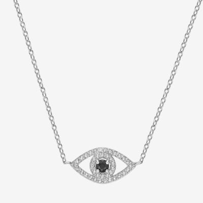 Womens Genuine Black Onyx Sterling Silver Evil Eye Pendant Necklace