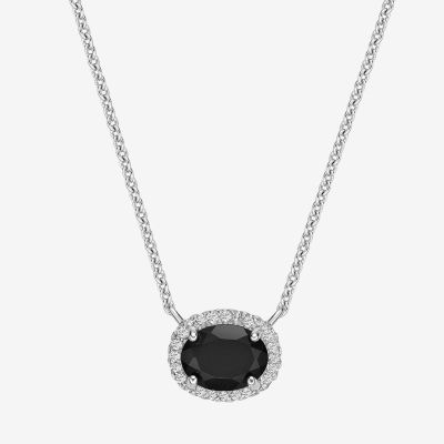 Womens Genuine Black Onyx Sterling Silver Oval Pendant Necklace