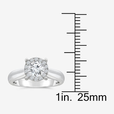 (I / I1) Womens 1 1/2 CT. T.W. Lab Grown White Diamond 10K Gold Round Halo Engagement Ring