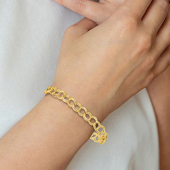 14KT Yellow Gold Plated Link Charm Bracelet- 8 Inches
