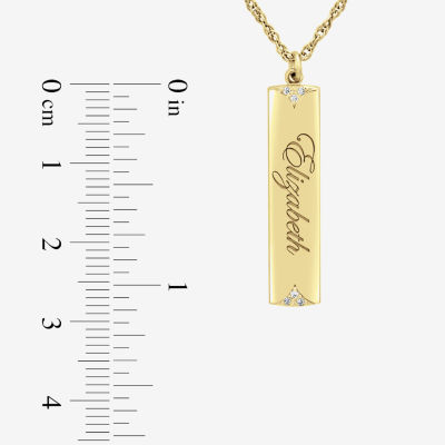 Personalized Name Womens Diamond Accent Natural White Diamond 10K White Gold Bar 18 Inch Name Necklace