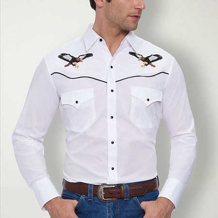 Ely Cattleman Mens Long Sleeve Western Shirt In White