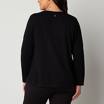 Xersion Womens Cotton Crew Neck Long Sleeve T-Shirt Plus - JCPenney