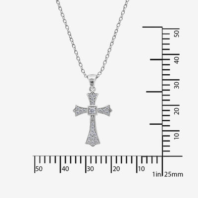 Womens 1/5 CT. White Cubic Zirconia Sterling Silver Cross Pendant Necklace