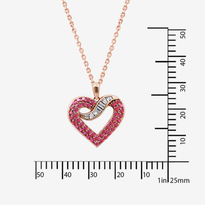 Womens 1 1/2 CT. T.W. Multi Color Cubic Zirconia 14K Rose Gold Over Silver Heart Pendant Necklace