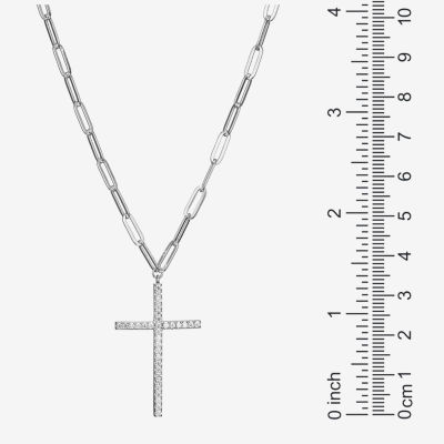 Womens 1/2 CT. T.W. Cubic Zirconia Sterling Silver Cross Paperclip 17 Inch Pendant Necklace