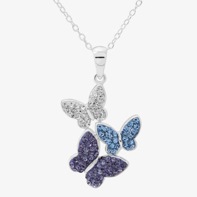 Crystal Butterflies Sterling Silver Pendant Necklace, Color: Silver ...