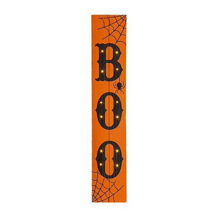 Glitzhome Lighted Wooden Boo Porch Halloween Indoor Sign, One Size, Orange