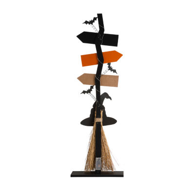 Glitzhome Lighted Wooden Witch's Broom Decor Halloween Indoor Porch Sign