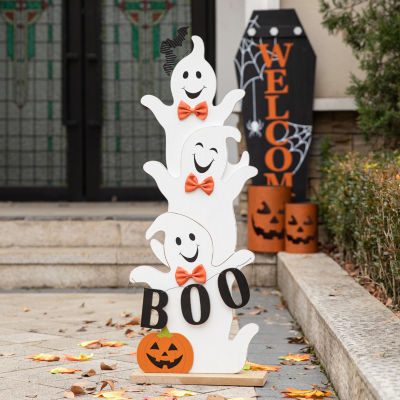 Glitzhome Halloween Wooden Ghost Decor Indoor Porch Sign